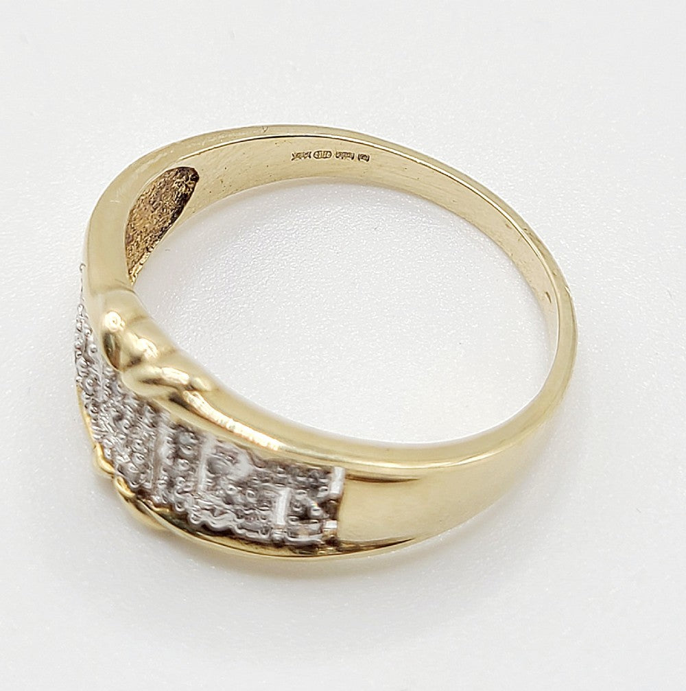 Greek Key Pattern Diamond White & Yellow 9ct Gold Ring (V)