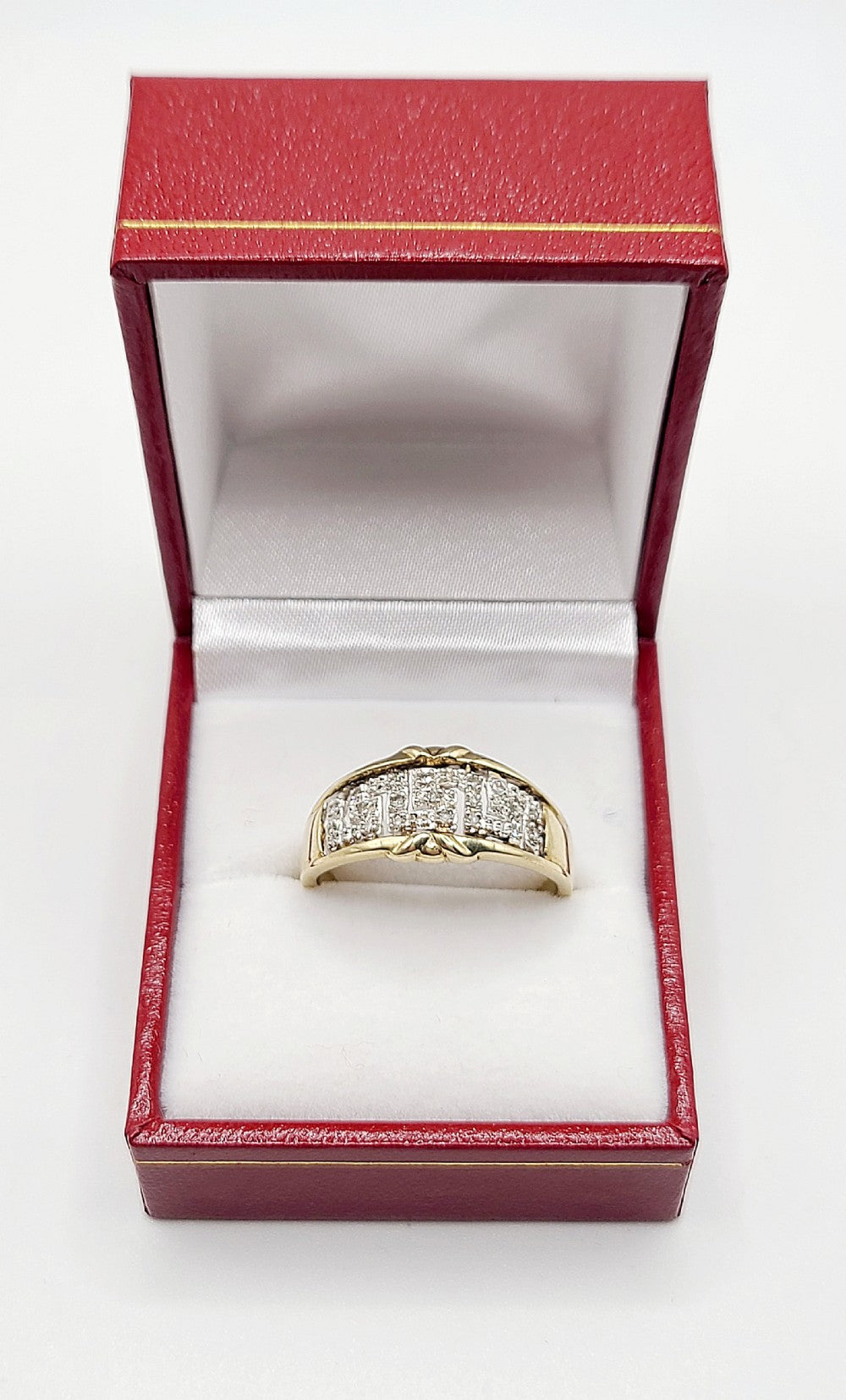 Greek Key Pattern Diamond White & Yellow 9ct Gold Ring (V)