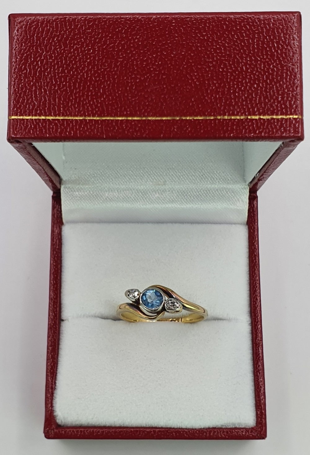Vintage Topaz & Diamond Tourbillon Swirl Trilogy 9ct Gold Ring