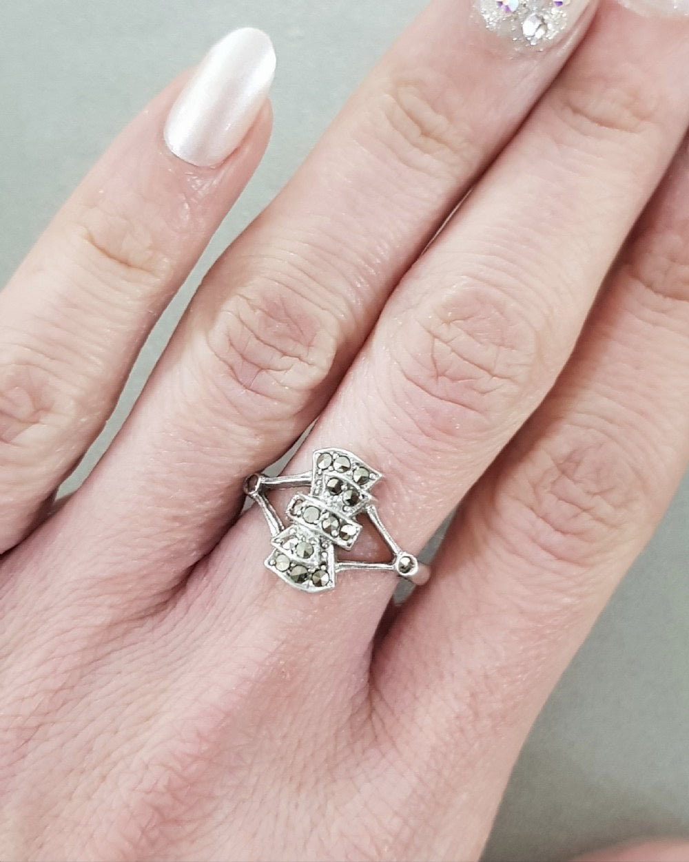 1920s Art Deco Marcasite on Silver Ring