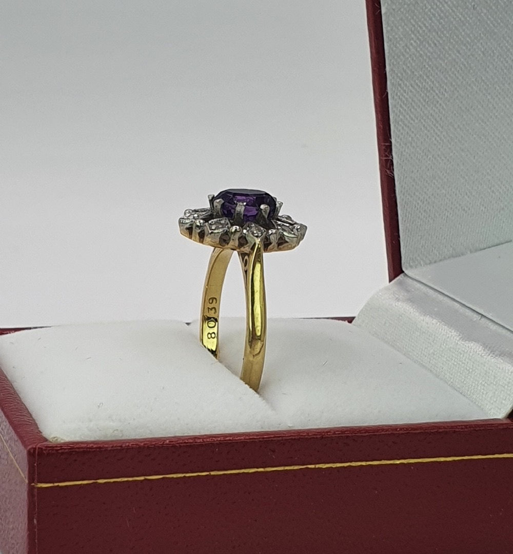 Oval Cut Amethyst 0.7ct & Diamond Halo 9ct Gold ring