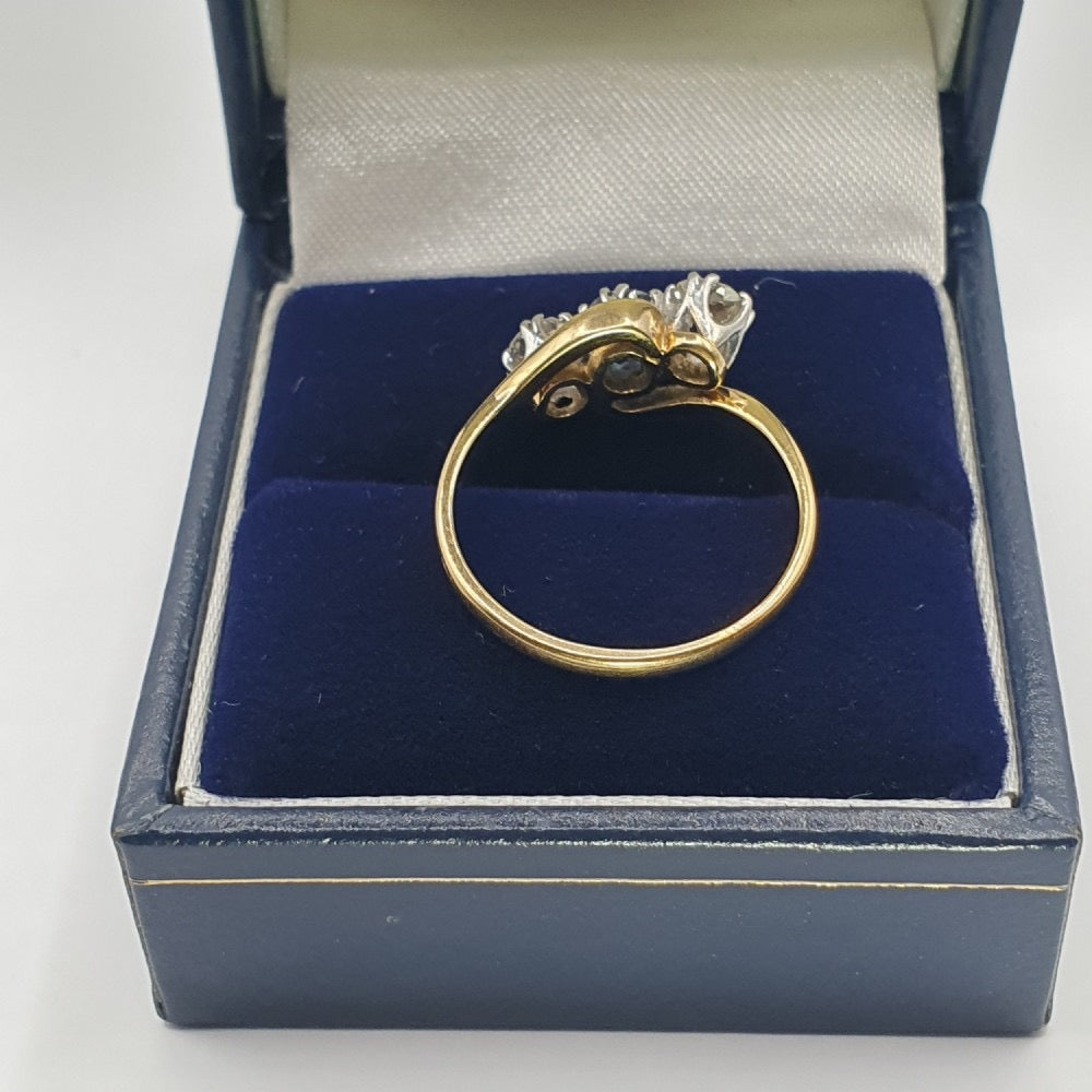 Art Deco Sapphire & Diamond Trilogy 18ct Gold & Platinum Twist