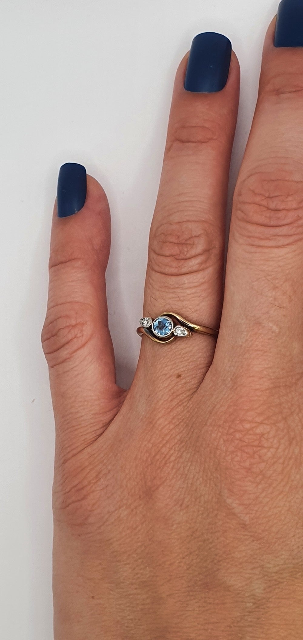 Vintage Topaz & Diamond Tourbillon Swirl Trilogy 9ct Gold Ring