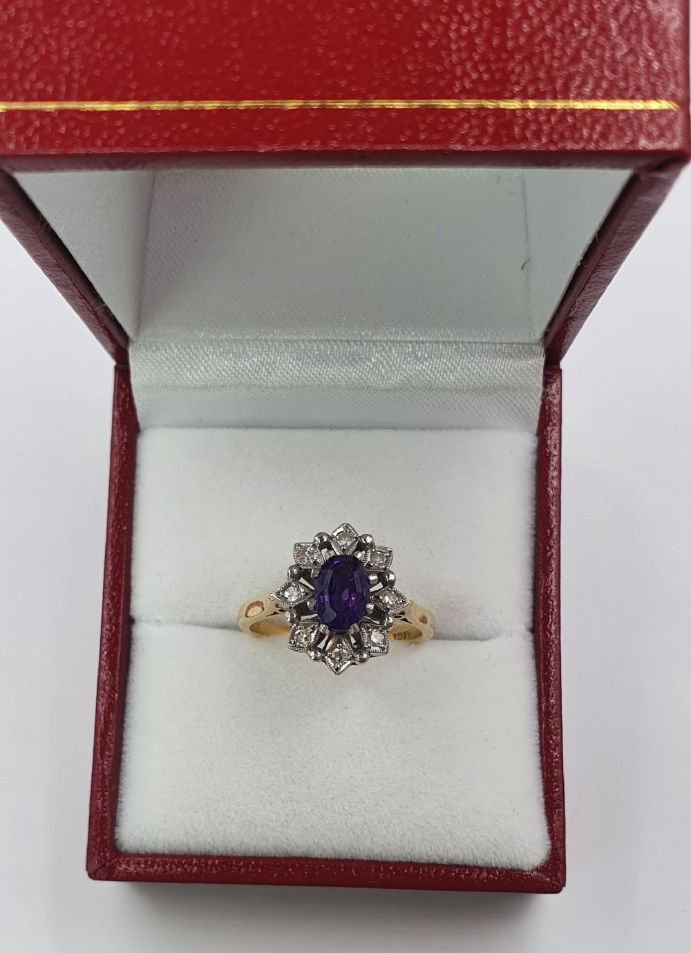 Oval Cut Amethyst 0.7ct & Diamond Halo 9ct Gold ring