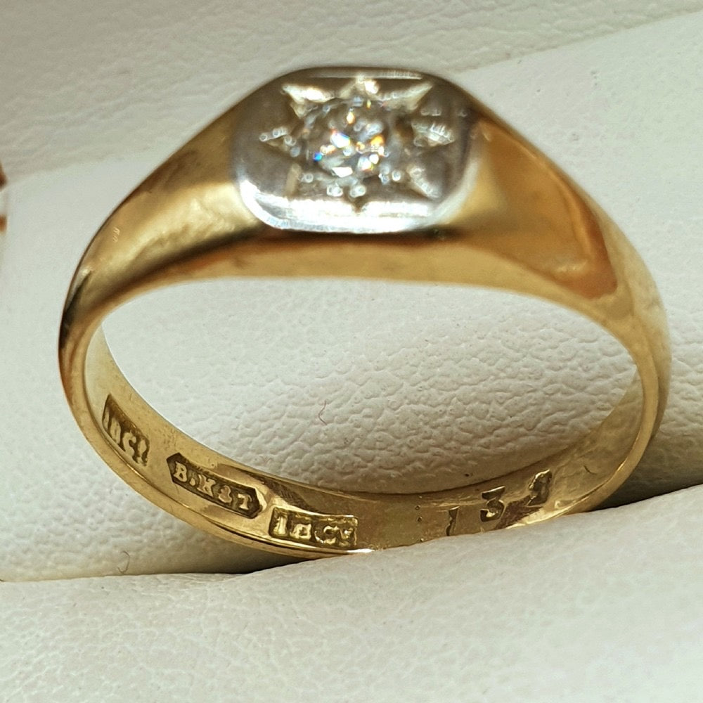 Art Deco Era Diamond 18ct Gold Signet Ring c1920s (Q)
