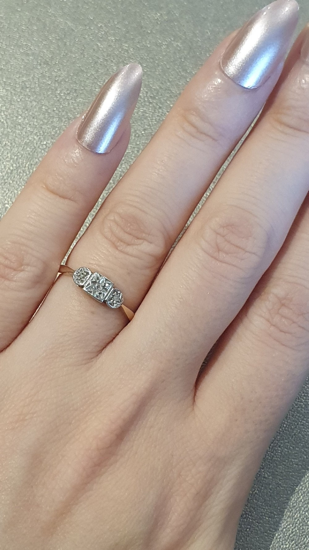 Art Deco 1920s-30s Geometric Platinum Set Diamonds & 18ct Gold Ring