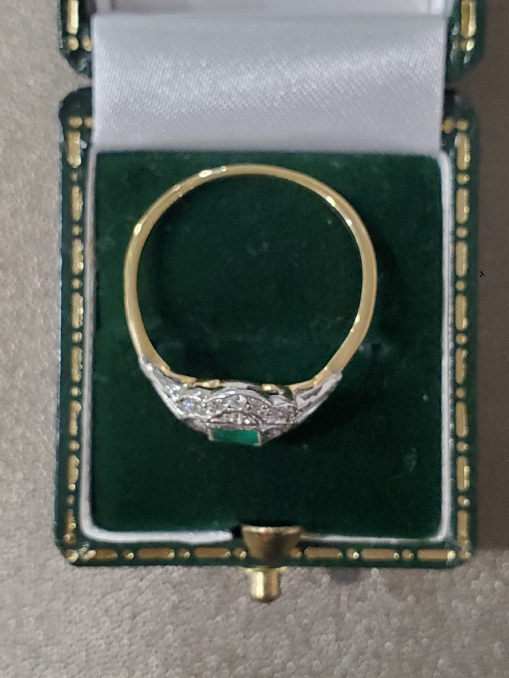 Antique Art Deco Princess Cut Emerald & Diamond 18ct Gold Ring