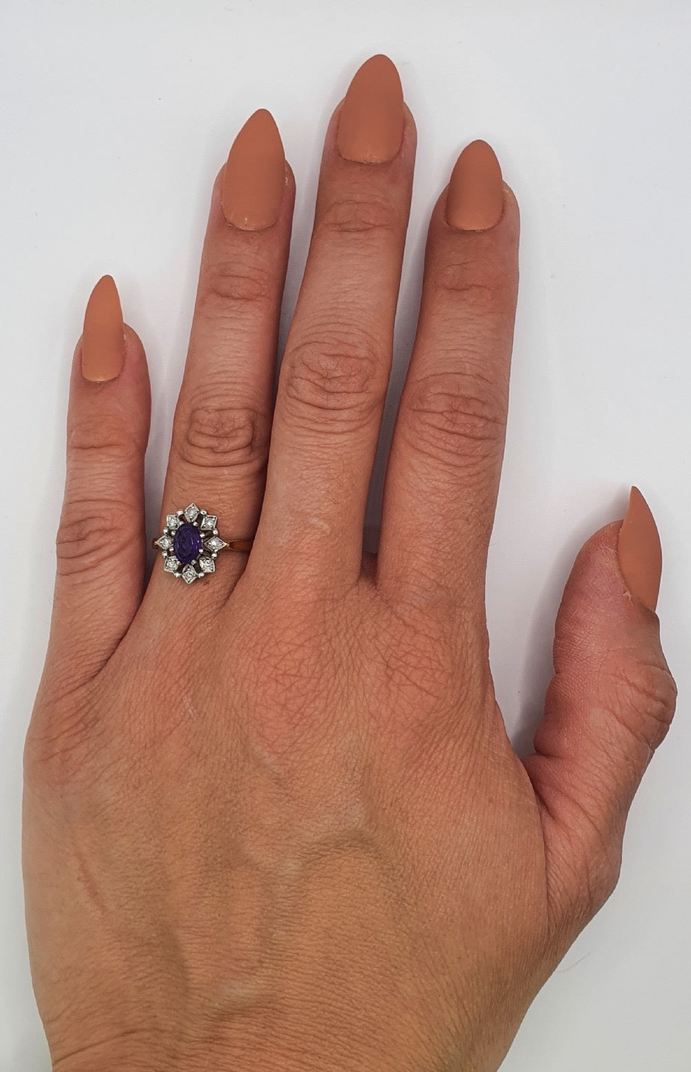 Oval Cut Amethyst 0.7ct & Diamond Halo 9ct Gold ring