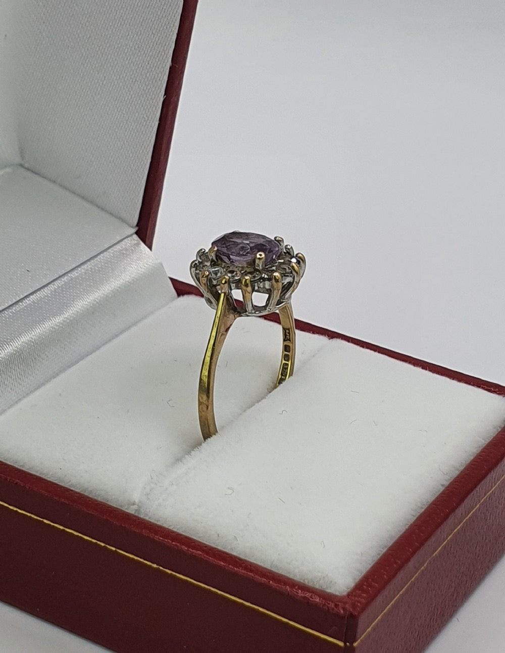Vintage Amethyst & Diamond Halo Ring 9ct Gold