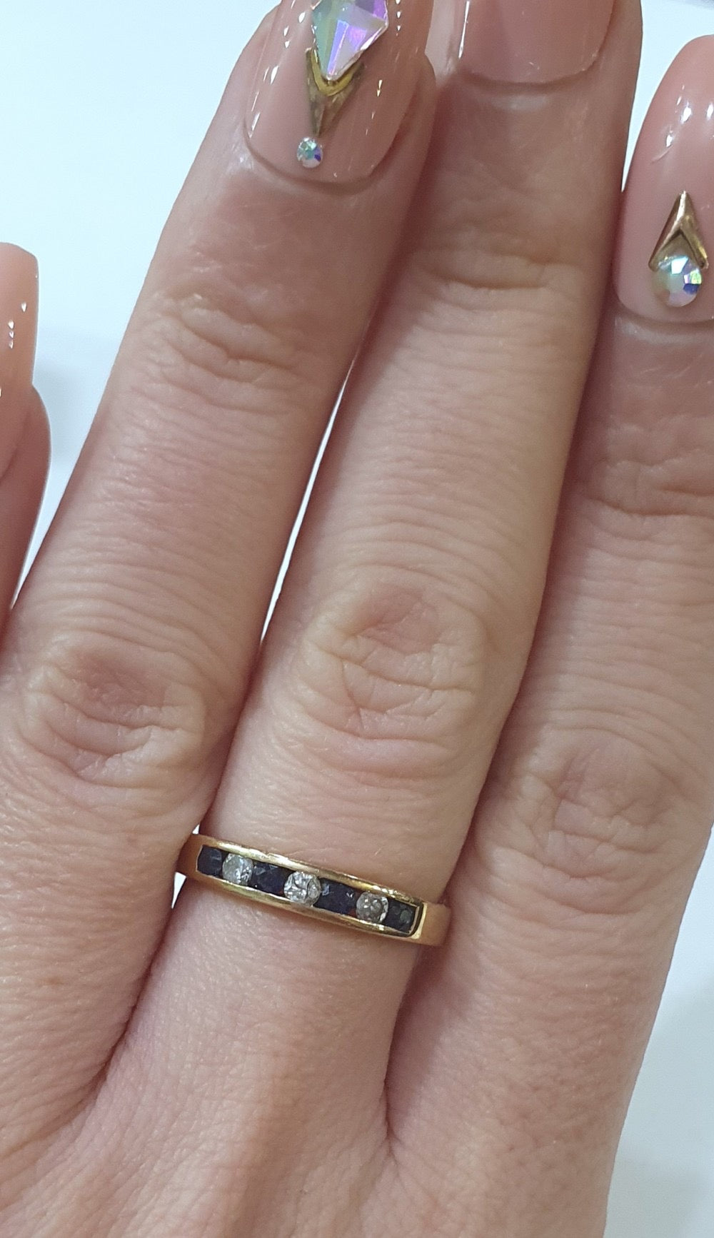 Vintage Brilliant Cut Sapphire & Diamond 9ct Gold Half Eternity Ring