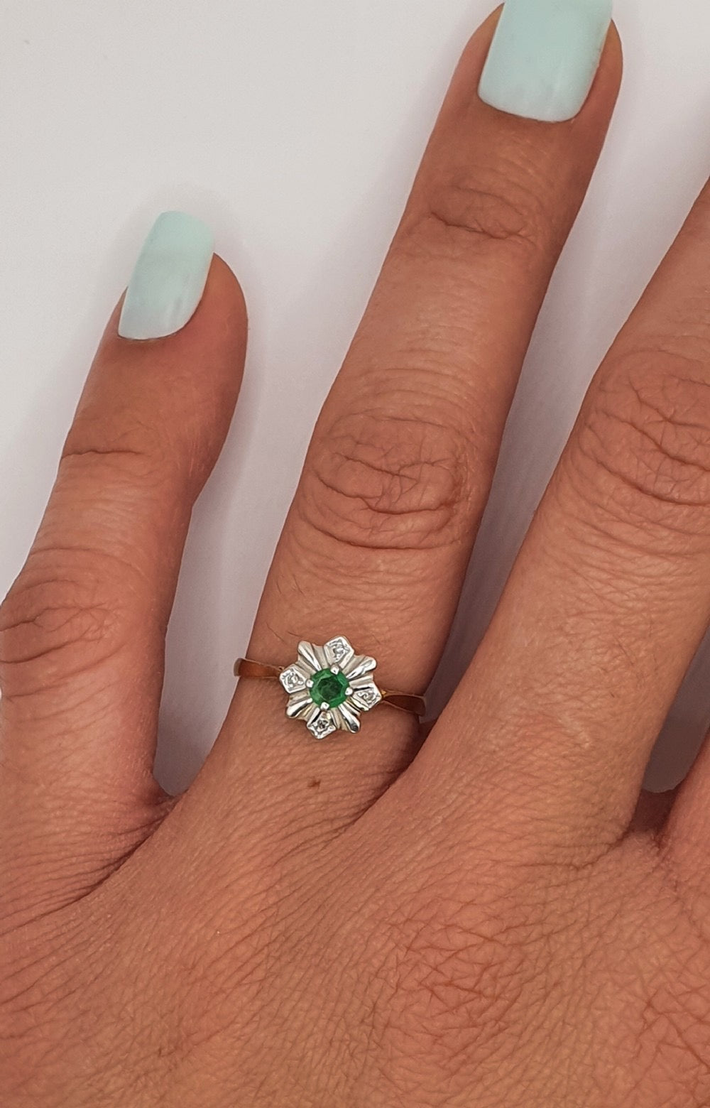 Art Deco Emerald & Diamond 18ct Star Cluster Ring c1930