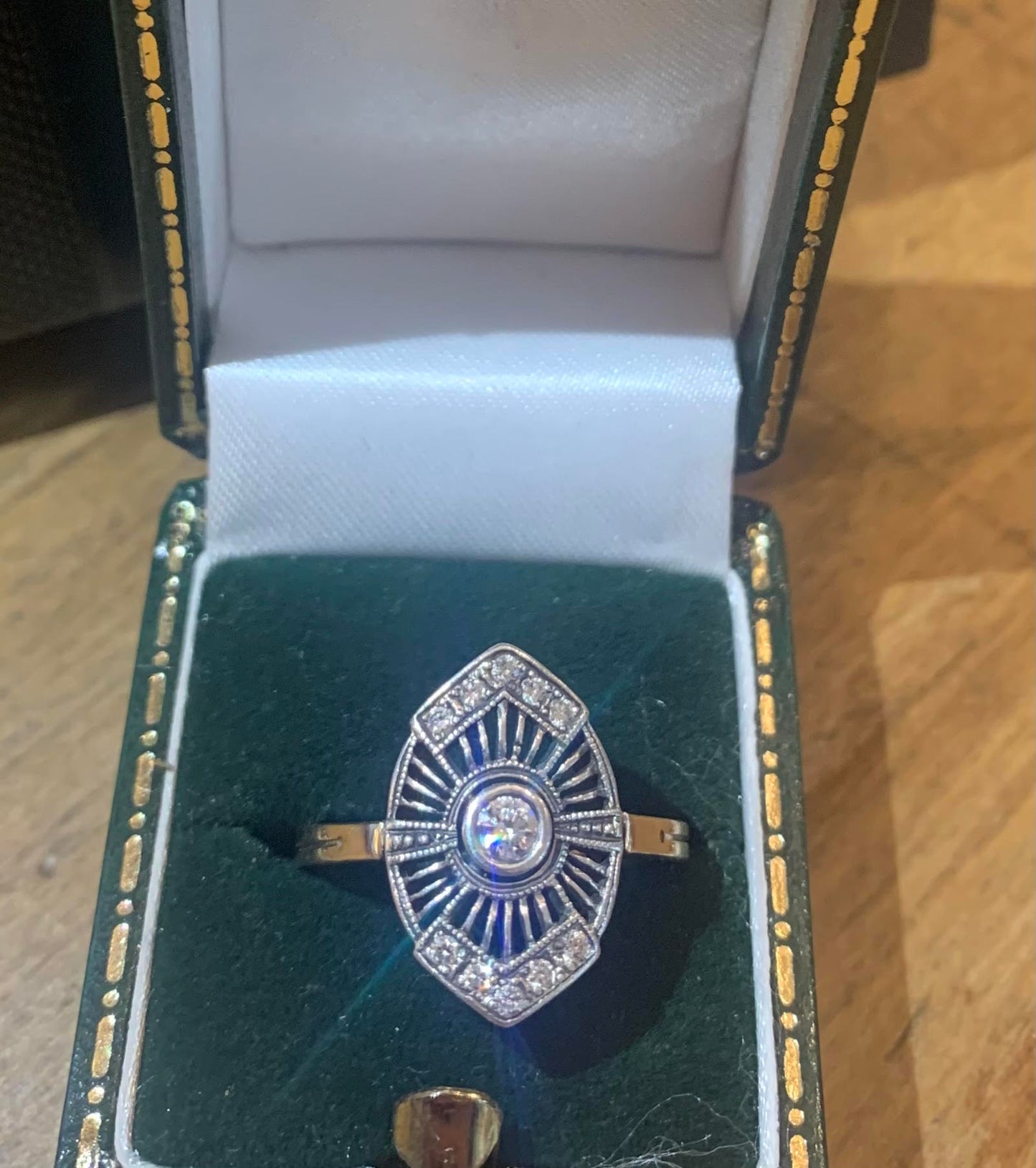 Antique Art Deco Diamond & Platinum 14ct Gold Cluster Ring - Size Q