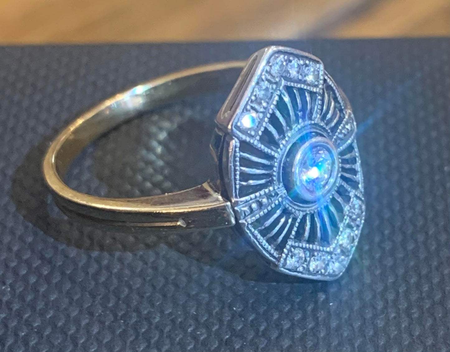 Antique Art Deco Diamond & Platinum 14ct Gold Cluster Ring - Size Q