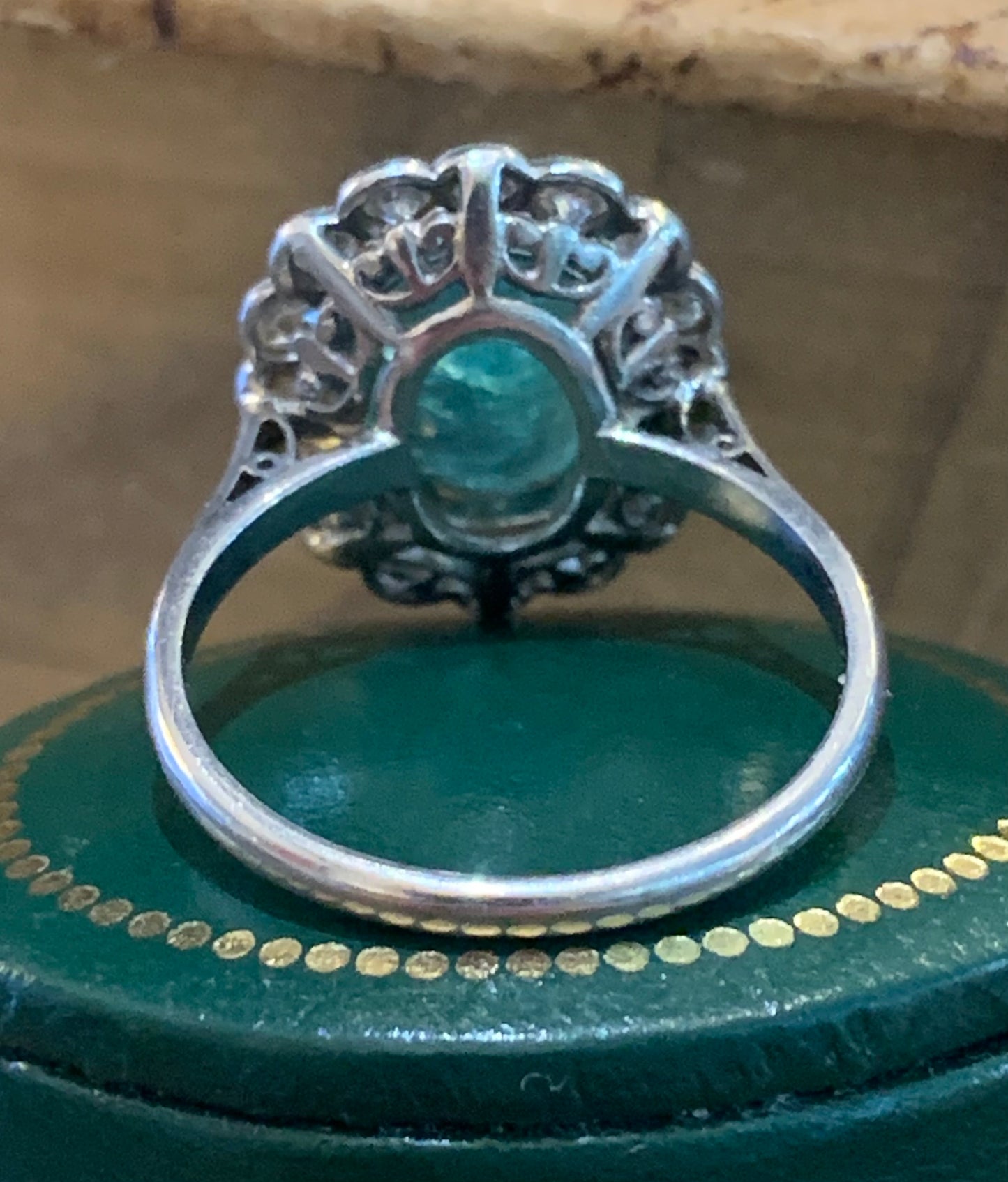 Art Deco 2.1ct Emerald and Diamond Platinum Cluster Ring - Size - M