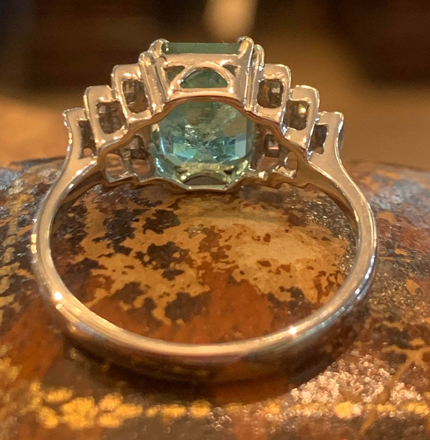 Art Deco 2ct Natural Emerald & Baguette Cut Diamond 18ct Gold Ring - Size N