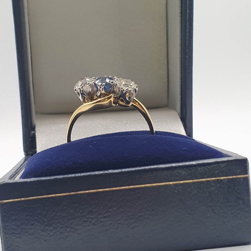 Art Deco Sapphire & Diamond Trilogy 18ct Gold & Platinum Twist