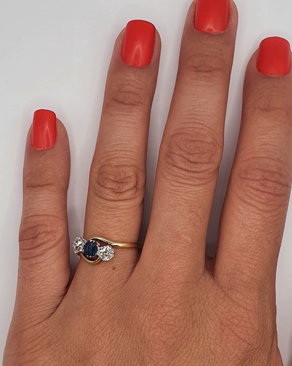 Art Deco Sapphire & Diamond Trilogy 18ct Gold & Platinum Twist