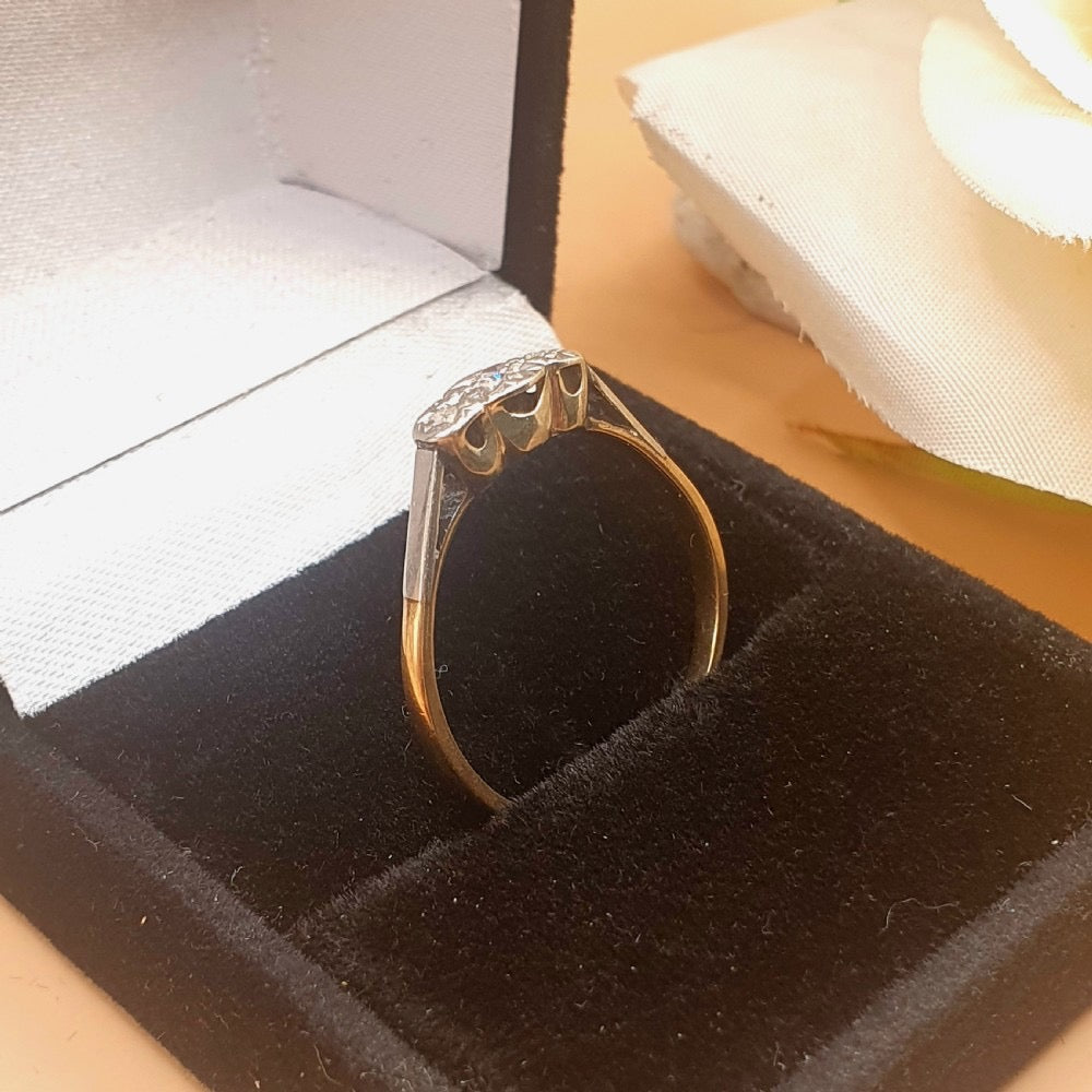 Art Deco Diamond & Platinum 9ct Gold Trilogy Ring