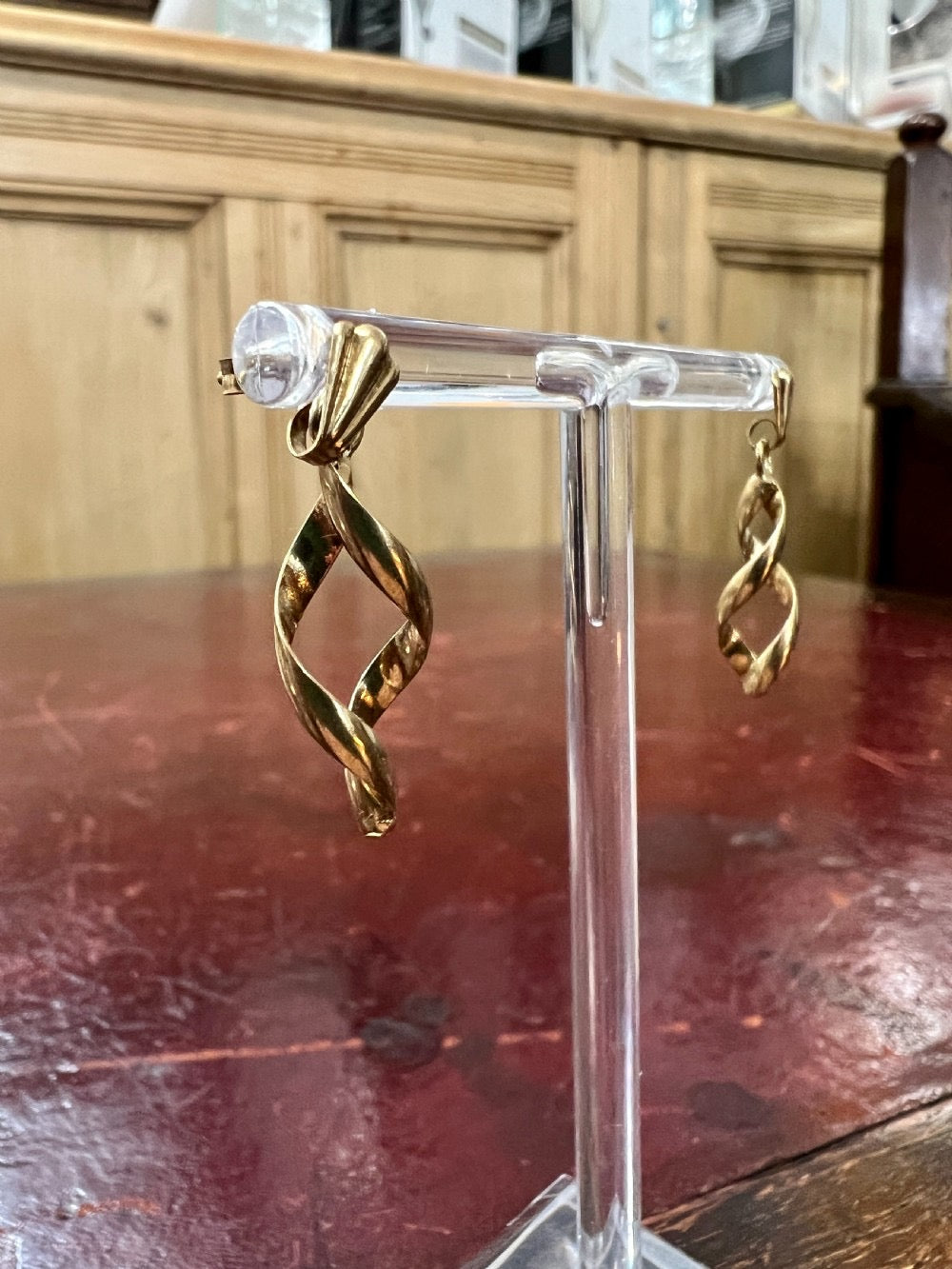 9ct Gold Swirl Twist Drop Earrings