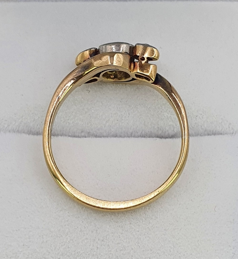 Vintage Topaz & Diamond Tourbillon Swirl Trilogy 9ct Gold Ring
