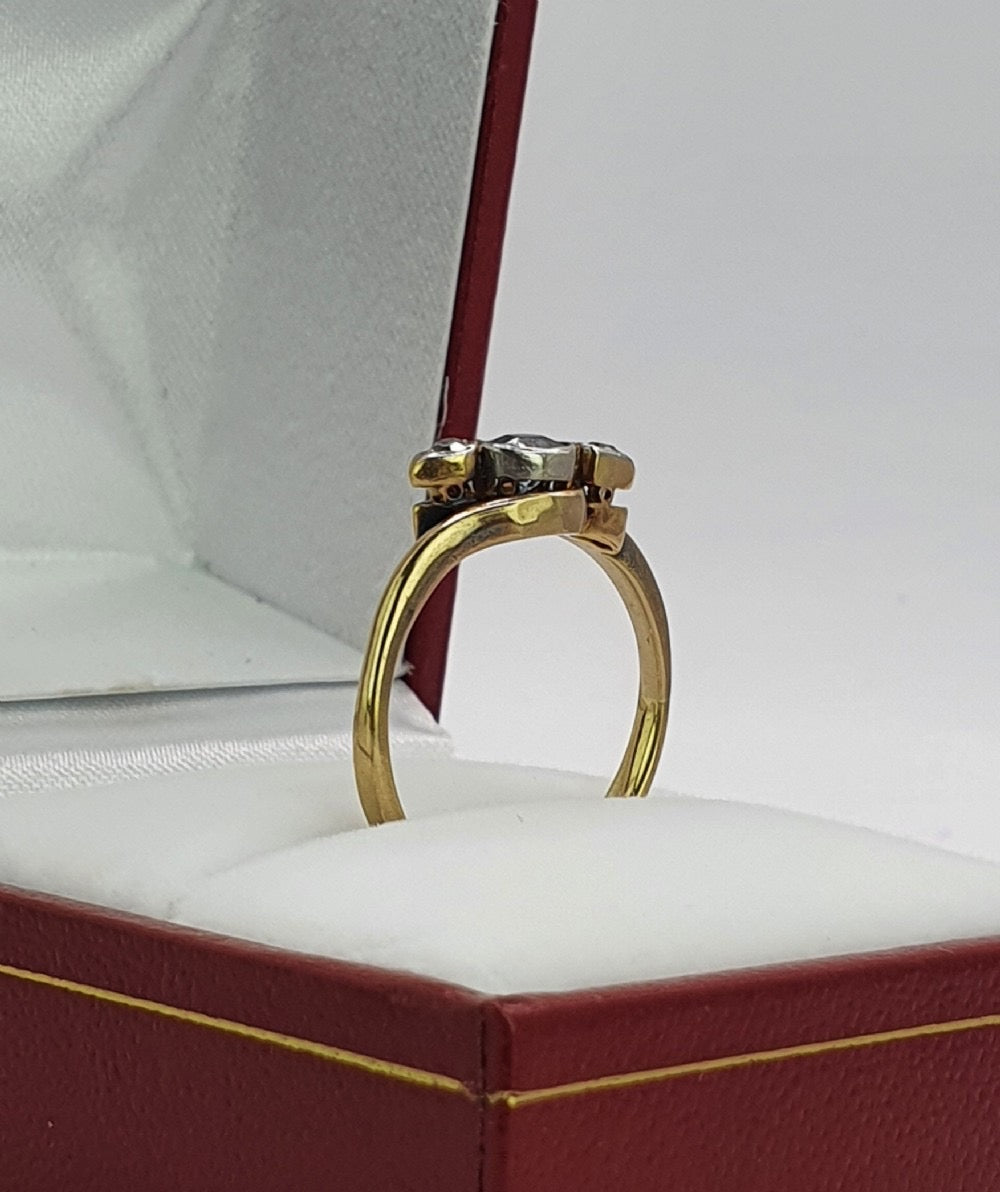 Vintage Topaz & Diamond Tourbillon Swirl Trilogy 9ct Gold Ring