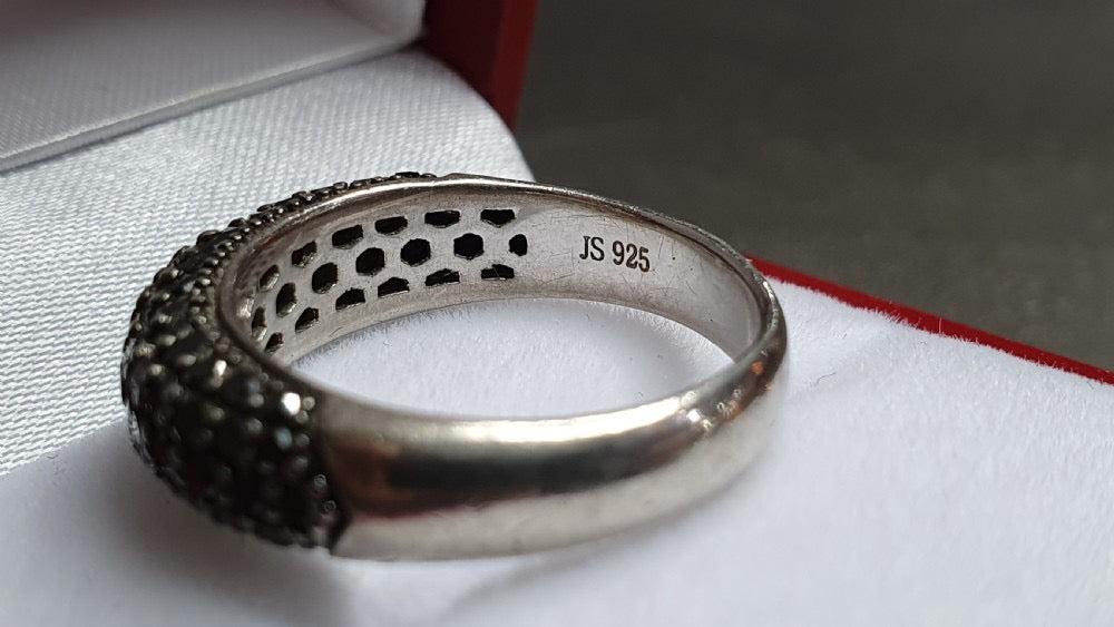 Black Diamond Dress/ Cocktail Cluster Ring Silver 925 Band