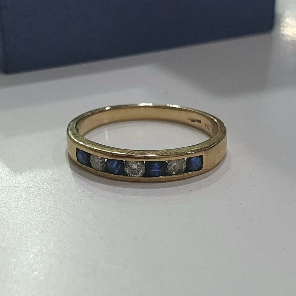 Vintage Brilliant Cut Sapphire & Diamond 9ct Gold Half Eternity Ring