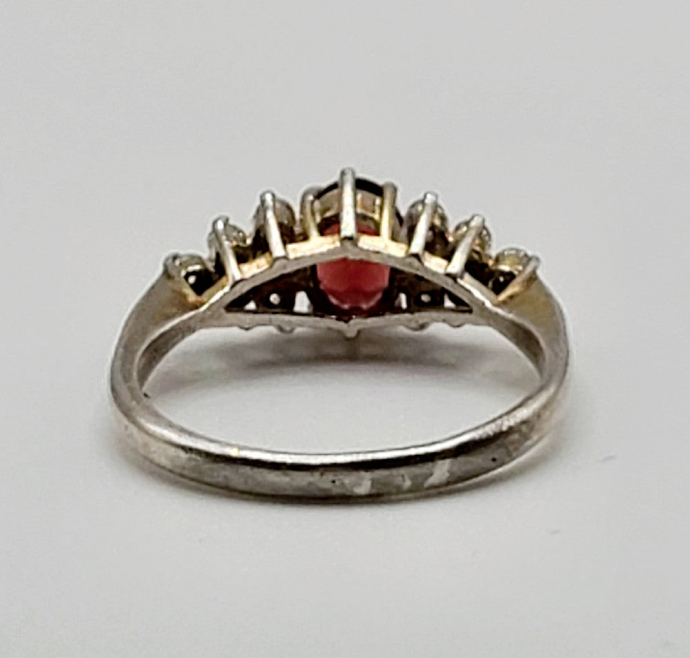 Garnet Sterling Silver & Diamante Ring (Q)