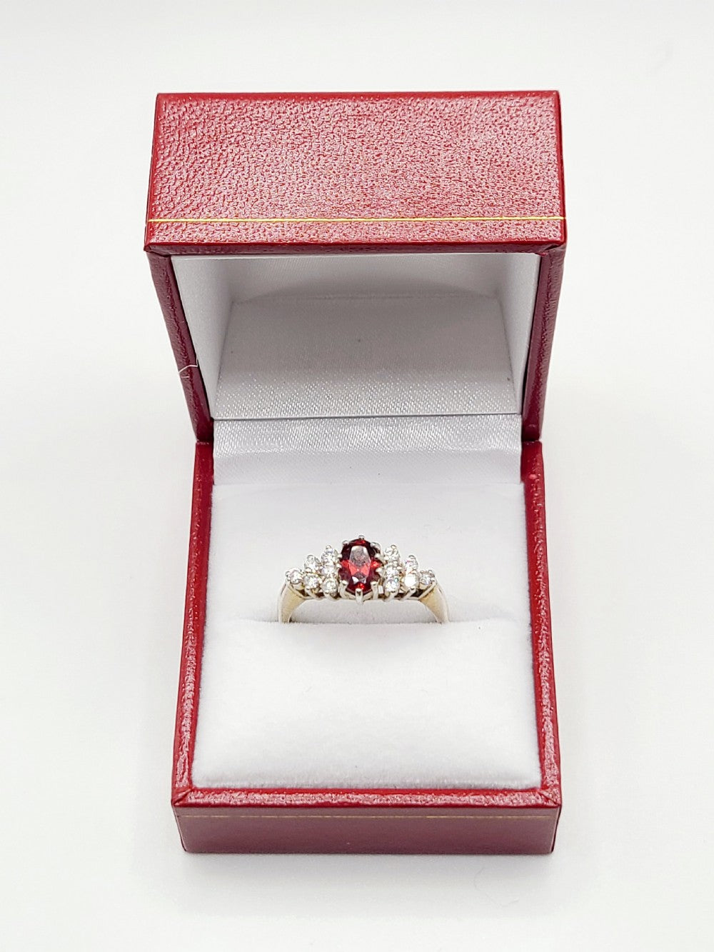 Garnet Sterling Silver & Diamante Ring (Q)
