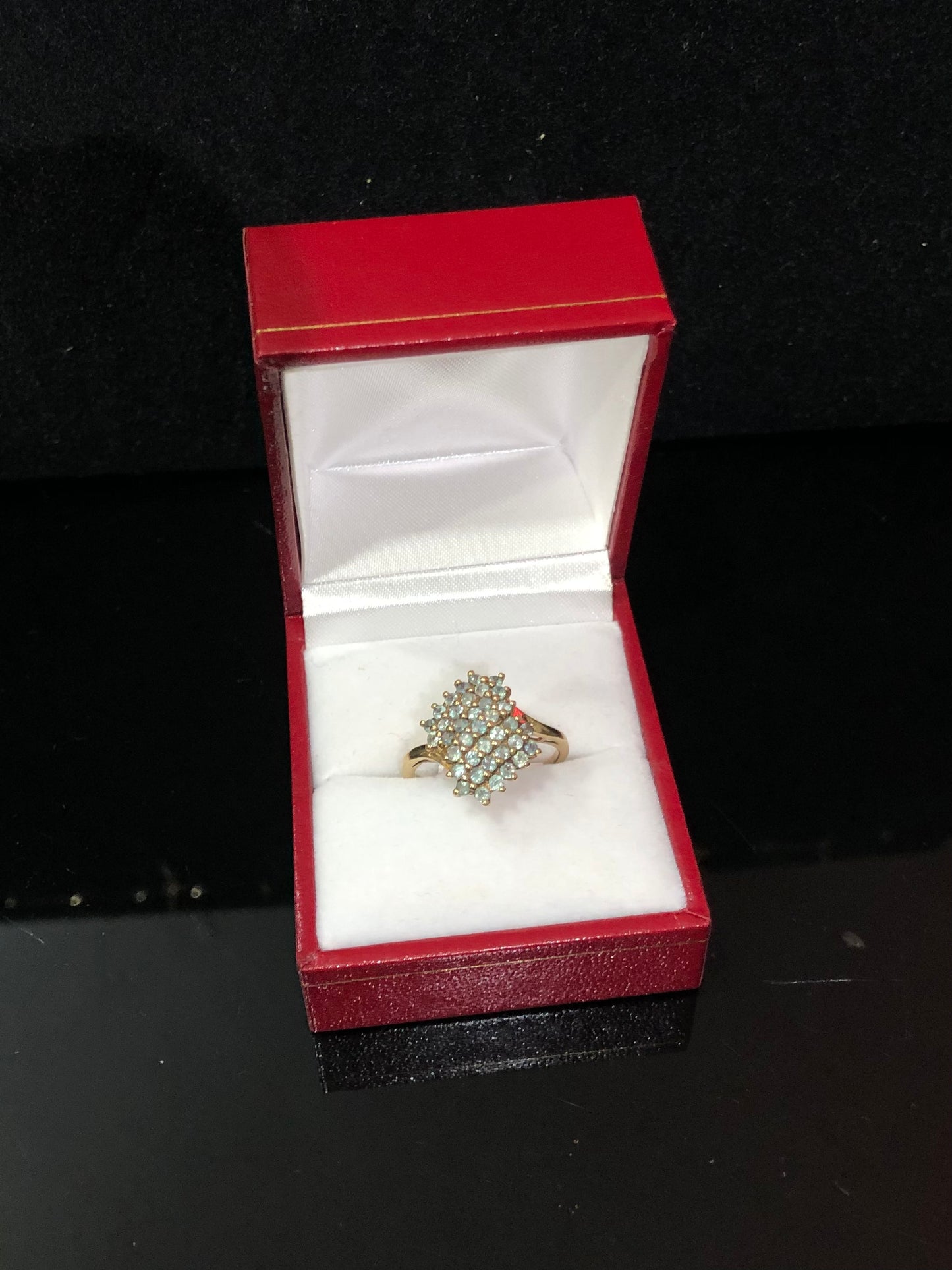 Tourmaline cluster set into 9ct gold ring