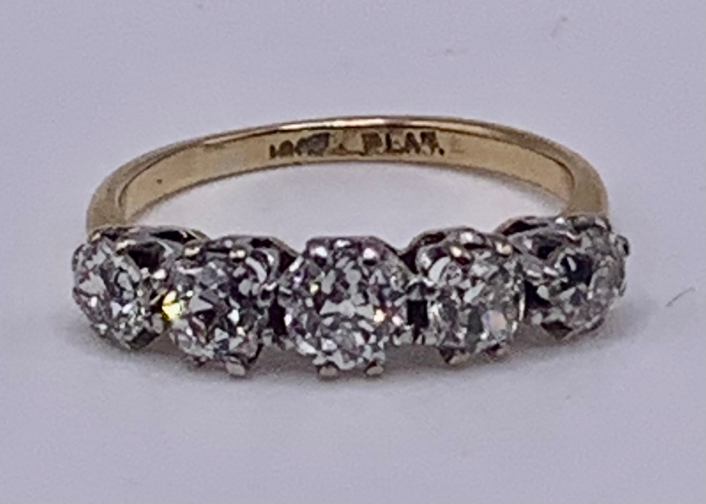 Stunning Victorian Old Mine Cut 5 Stone Diamond (approx 1.6ct) & Platinum 18ct Gold Ring - Size N
