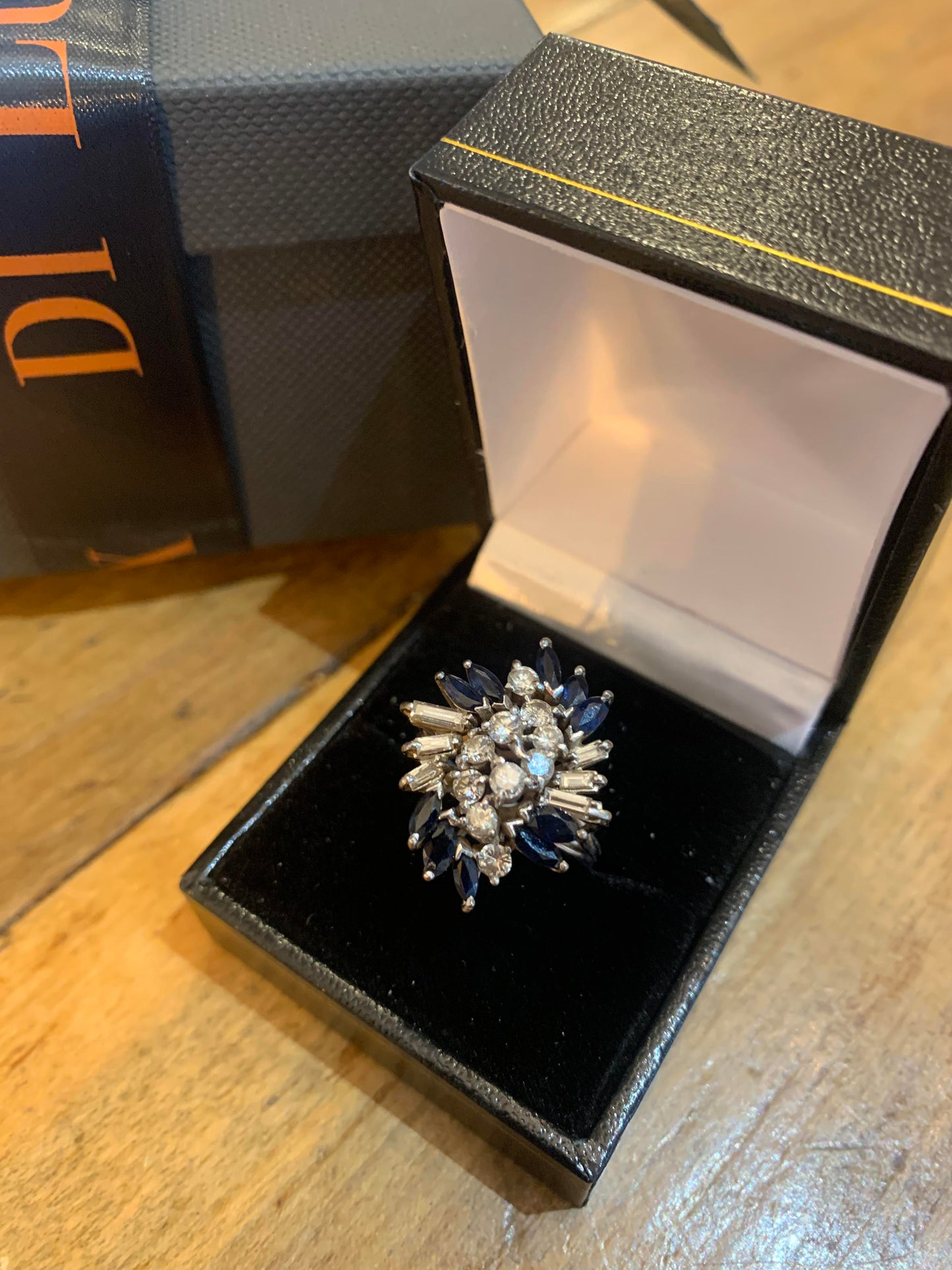 Dazzling Diamond & Sapphire (total approx. 1.6cts) 18ct White Gold Cluster Ring - Size O 1/2