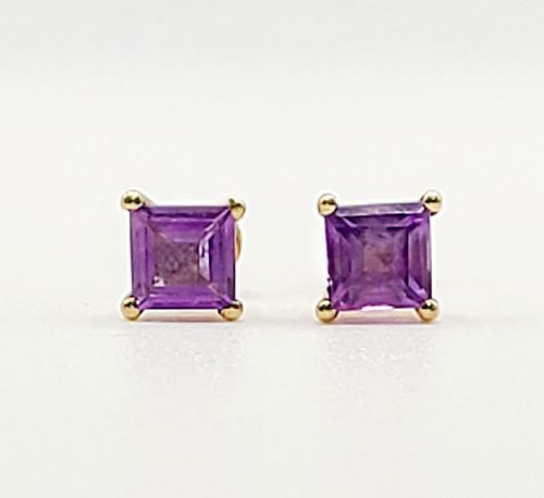 Princess Cut Amethyst 9ct Gold Stud Earrings