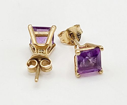 Princess Cut Amethyst 9ct Gold Stud Earrings