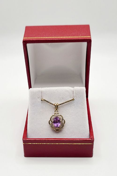 Amethyst Pendant on 9ct Gold Chain