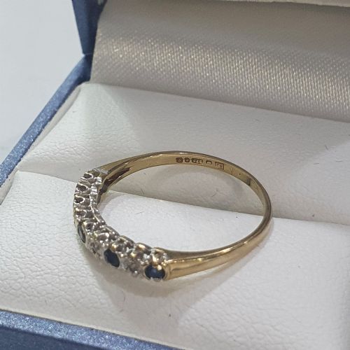 Vintage Brilliant Cut Sapphire & Diamond 9ct Gold Half Eternity Ring- Size O