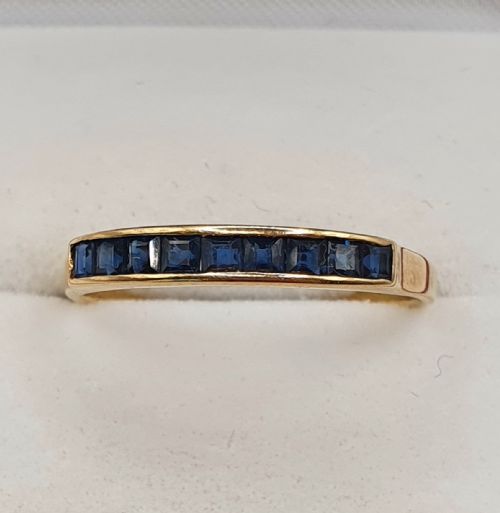 Princess Sapphires in Channel Setting on 14ct Yellow Gold Half Eternity Ring Size R