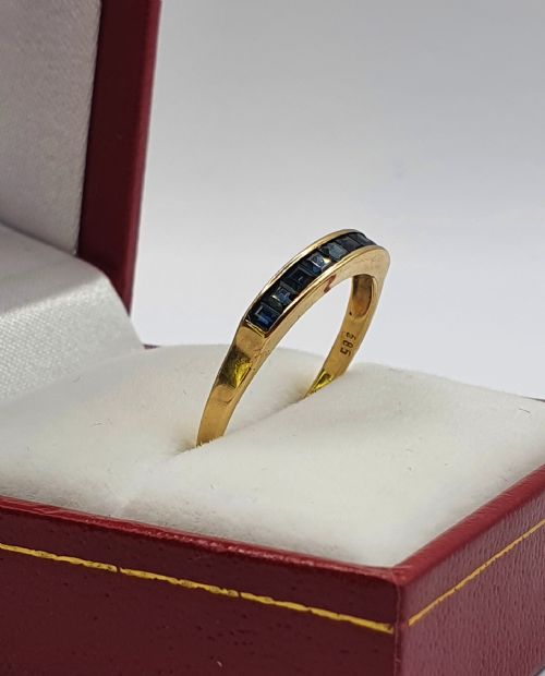 Princess Sapphires in Channel Setting on 14ct Yellow Gold Half Eternity Ring Size R