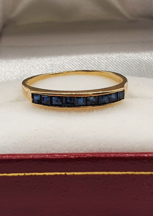 Princess Sapphires in Channel Setting on 14ct Yellow Gold Half Eternity Ring Size R