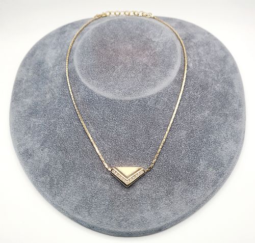 Dior Art Deco Inspired Gold Plated Triangle Pendant Necklace