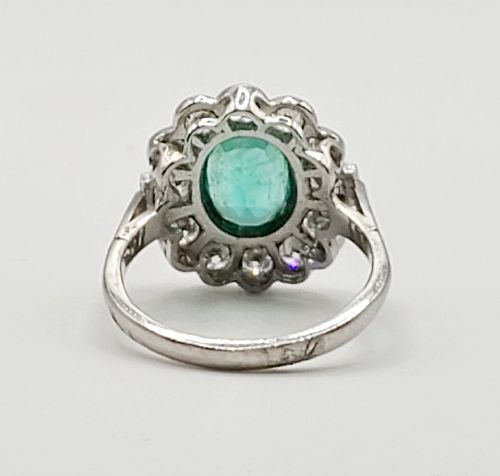 Natural Emerald (1.67ct) & Diamond (1.02ct) Halo Platinum Ring (N1/2)