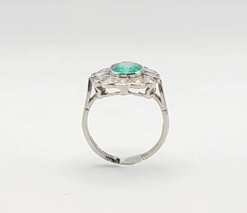 Natural Emerald (1.67ct) & Diamond (1.02ct) Halo Platinum Ring (N1/2)