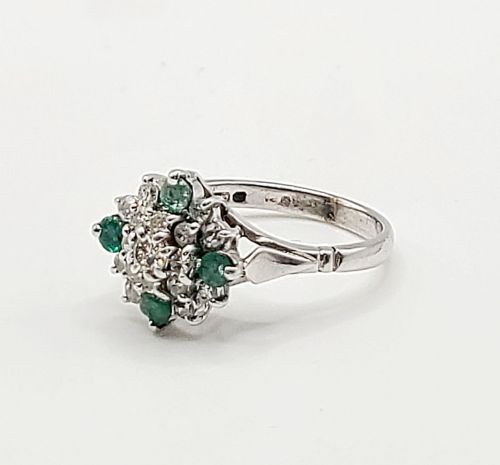 Emerald & Diamond Cluster on 9ct White Gold Ring (M1/2)