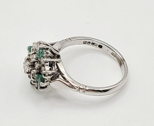 Emerald & Diamond Cluster on 9ct White Gold Ring (M1/2)