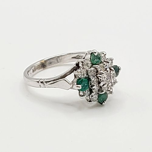 Emerald & Diamond Cluster on 9ct White Gold Ring (M1/2)