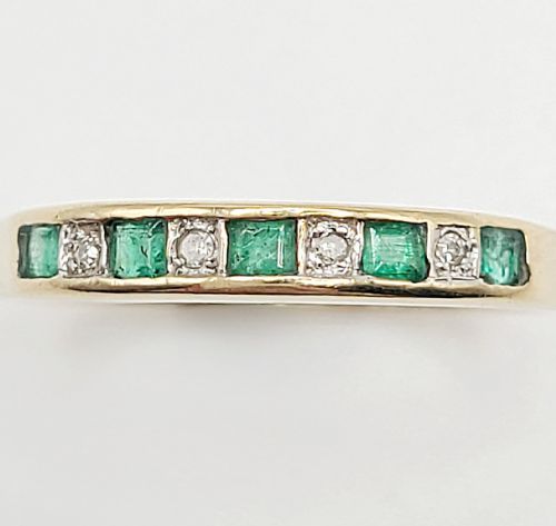 Emerald & Diamond Half Eternity Ring 9ct Gold (M1/2)
