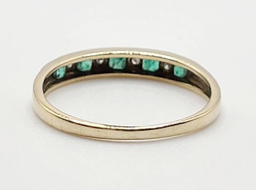 Emerald & Diamond Half Eternity Ring 9ct Gold (M1/2)