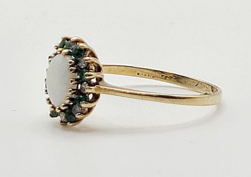 Natural Opal, Emerald & Diamond 9ct Gold Ring (R)