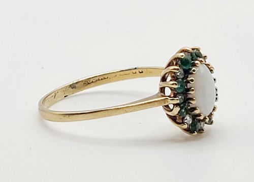 Natural Opal, Emerald & Diamond 9ct Gold Ring (R)
