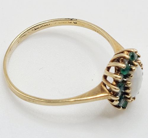Natural Opal, Emerald & Diamond 9ct Gold Ring (R)